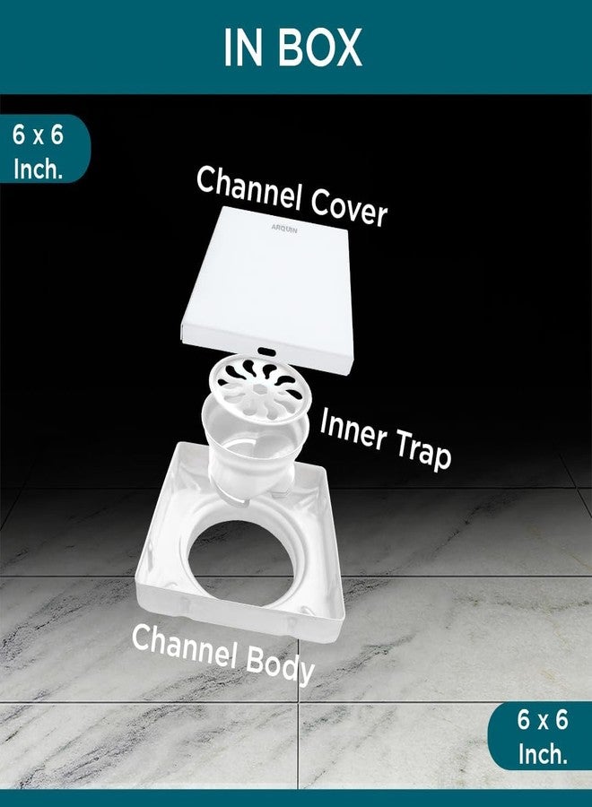 ARQUIN ARQUIN Tile Insert Floor Drain 6x6 Inch 304 Grade Stainless Steel Invisible Bathroom Drain Jali Floor Drainer with Anti-Cockroach Trap | Square Drainer for Bathrooms 1 mm Thickness - Image 4